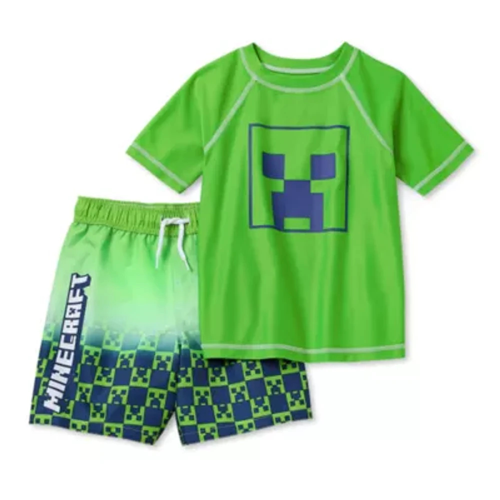 Little Boys Above The Knee Minecraft Rash Guard Set