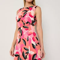 Liz Claiborne Womens Sleeveless Floral A-Line Dress