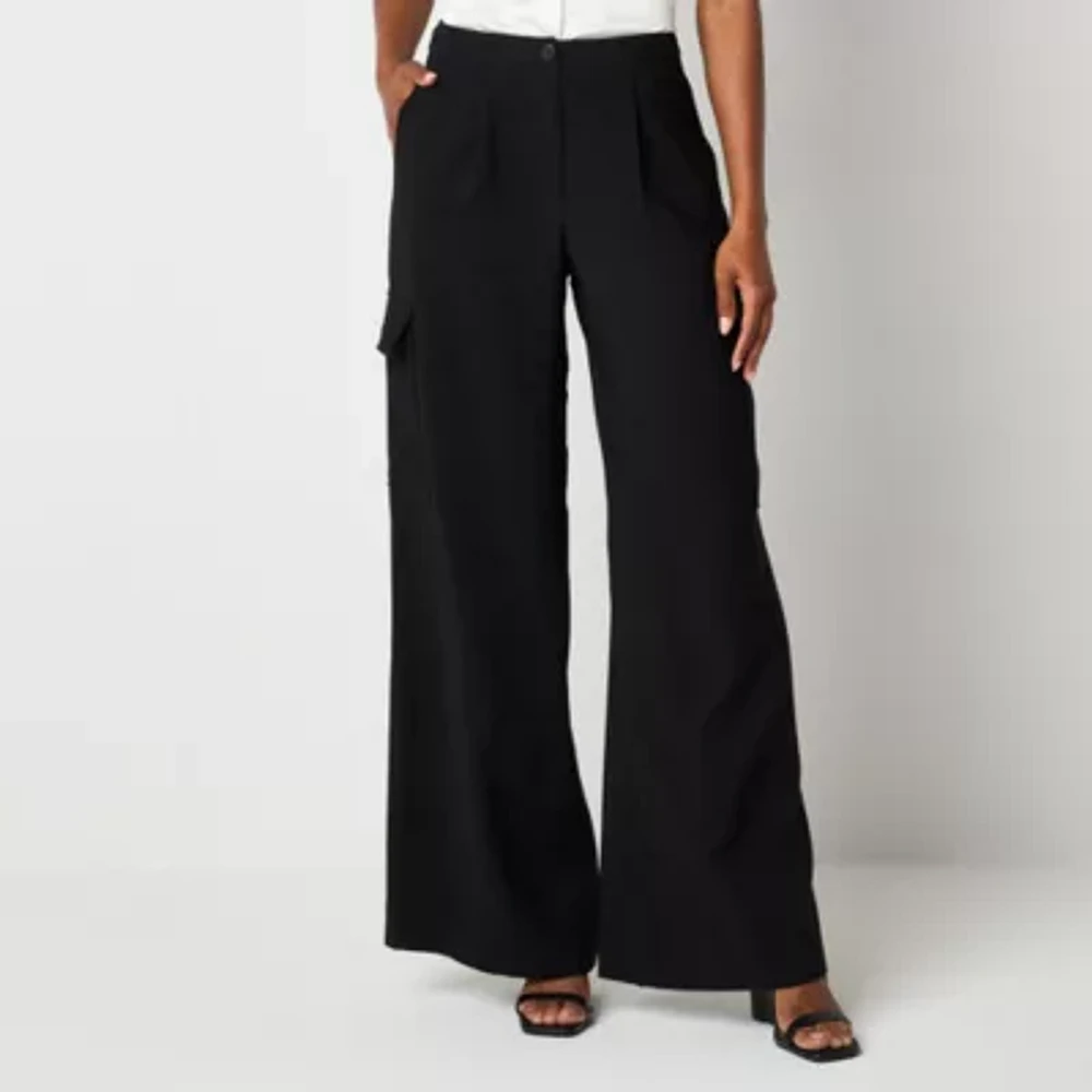 Worthington Womens High Rise Wide Leg Cargo Pant