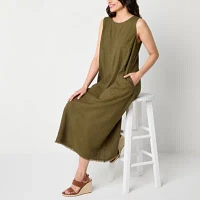 Liz Claiborne Womens Sleeveless Midi A-Line Dress