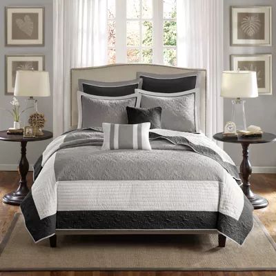 Madison Park Liverpool 7-Pc Quilt Set With Euro Shams And Throw Pillows