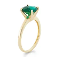 Womens Lab Created Green Emerald 10K Gold Solitaire Cocktail Ring