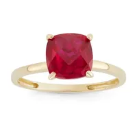 Womens Lab Created Red Ruby 10K Gold Solitaire Cocktail Ring