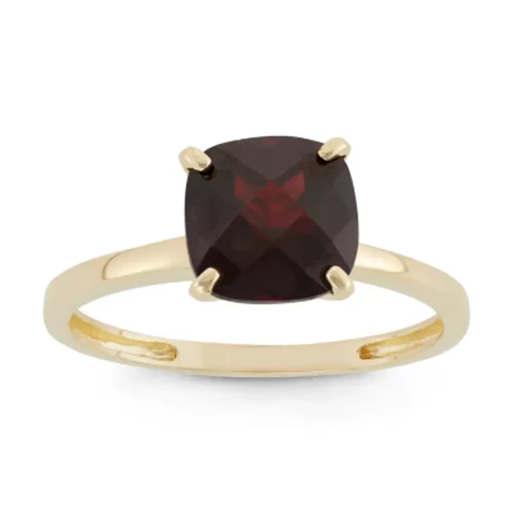 Womens Genuine Red Garnet 10K Gold Cushion Solitaire Cocktail Ring