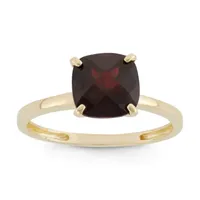 Womens Genuine Red Garnet 10K Gold Cushion Solitaire Cocktail Ring