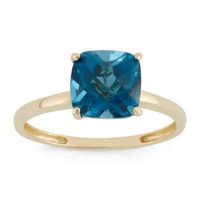 Womens Topaz 10K Gold Square Solitaire Cocktail Ring