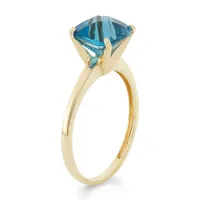 Womens Blue Topaz 10K Gold Square Solitaire Cocktail Ring