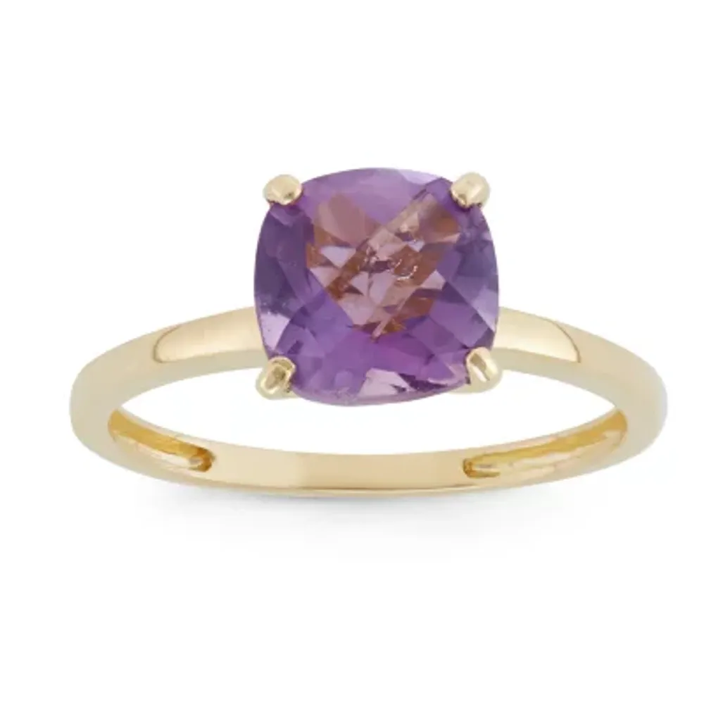 Womens Genuine Purple Amethyst 10K Gold Solitaire Cocktail Ring