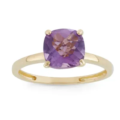 Womens Genuine Purple Amethyst 10K Gold Solitaire Cocktail Ring