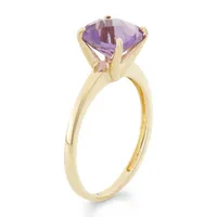 Womens Genuine Purple Amethyst 10K Gold Solitaire Cocktail Ring