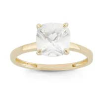 Womens Sapphire 10K Gold Square Solitaire Cocktail Ring