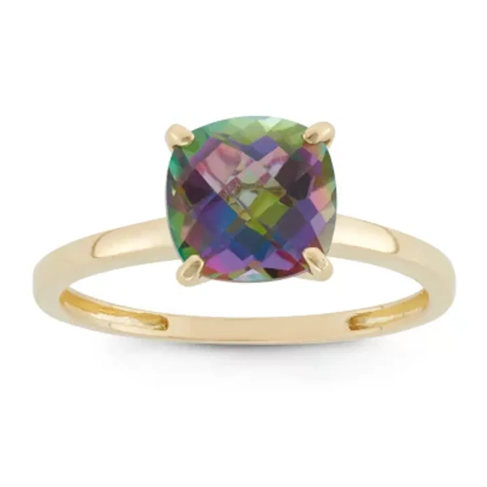 Womens Green Topaz 10K Gold Square Solitaire Cocktail Ring