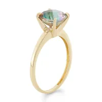 Womens Green Topaz 10K Gold Square Solitaire Cocktail Ring