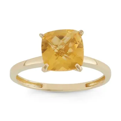 Womens Genuine Orange Citrine 10K Gold Cushion Solitaire Cocktail Ring