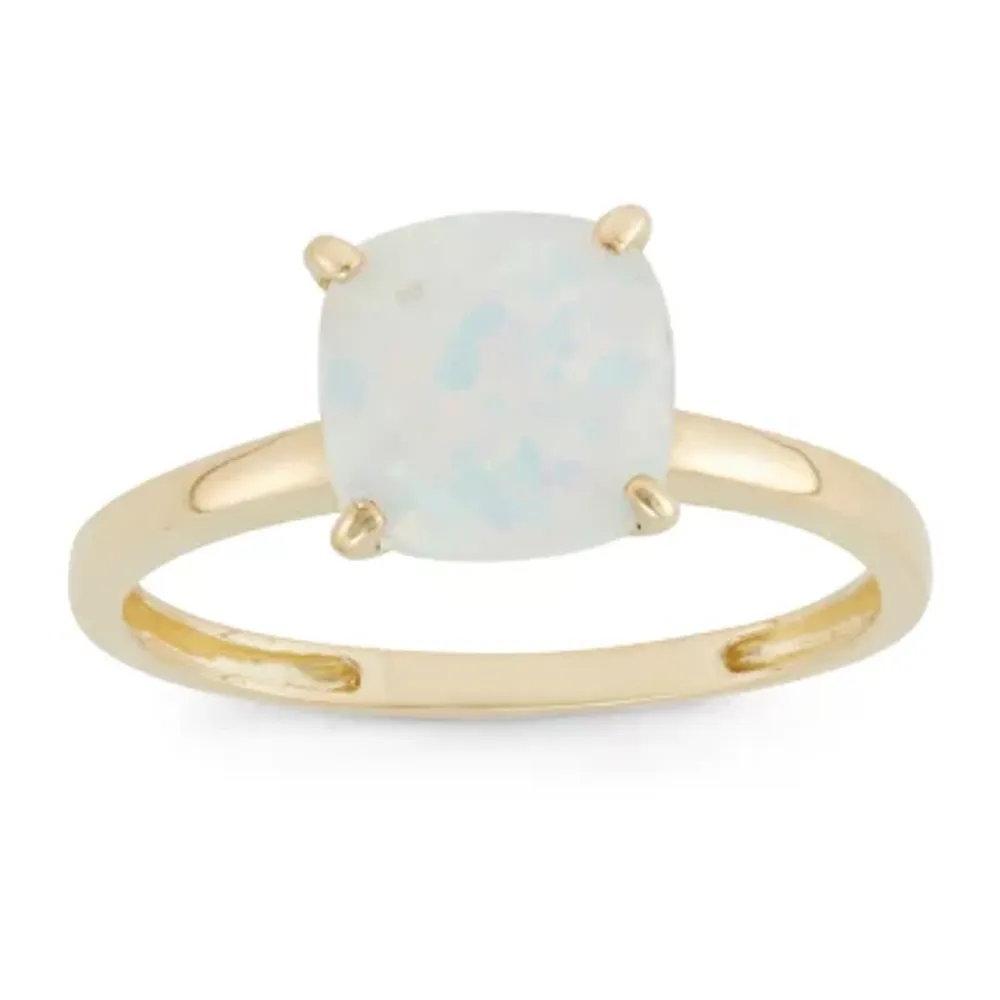 Womens Lab Created White Opal 10K Gold Solitaire Cocktail Ring