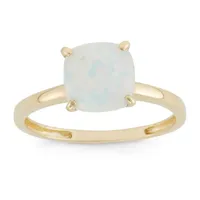 Womens Lab Created White Opal 10K Gold Solitaire Cocktail Ring