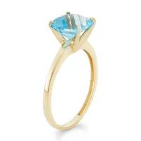 Womens Blue Topaz 10K Gold Square Solitaire Cocktail Ring