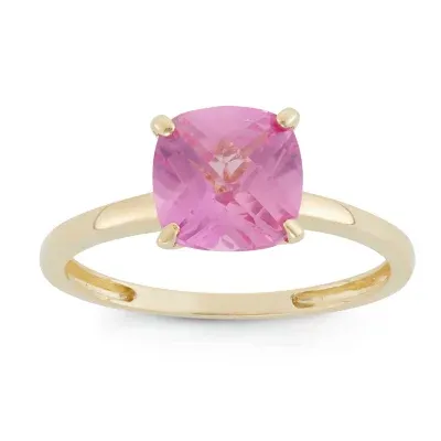 Womens Pink Sapphire 10K Gold Square Solitaire Cocktail Ring