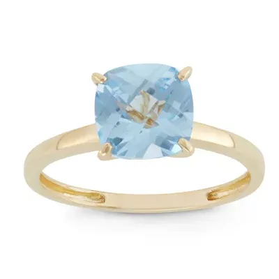 Womens Lab Created Blue Aquamarine 10K Gold Solitaire Cocktail Ring