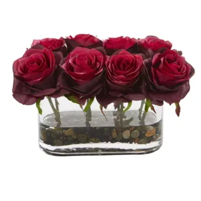 5.5" Blooming Roses in Glass Vase Artificial Arrangement