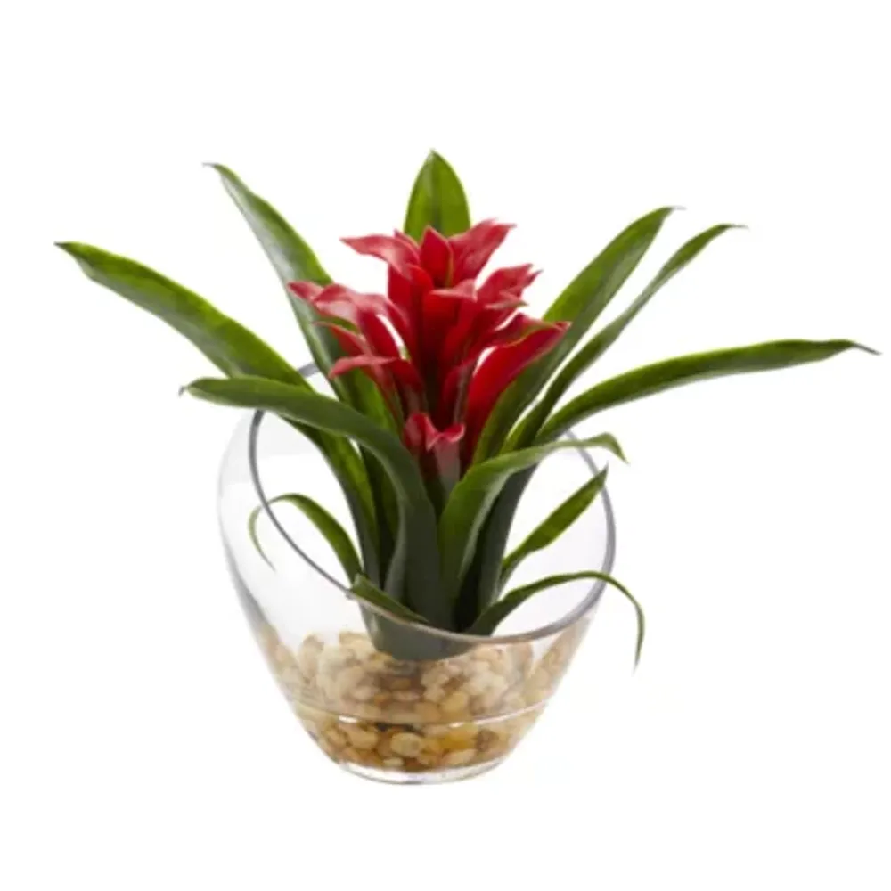 8’’ Tropical Bromeliad in Angled Vase Artificial Arrangement