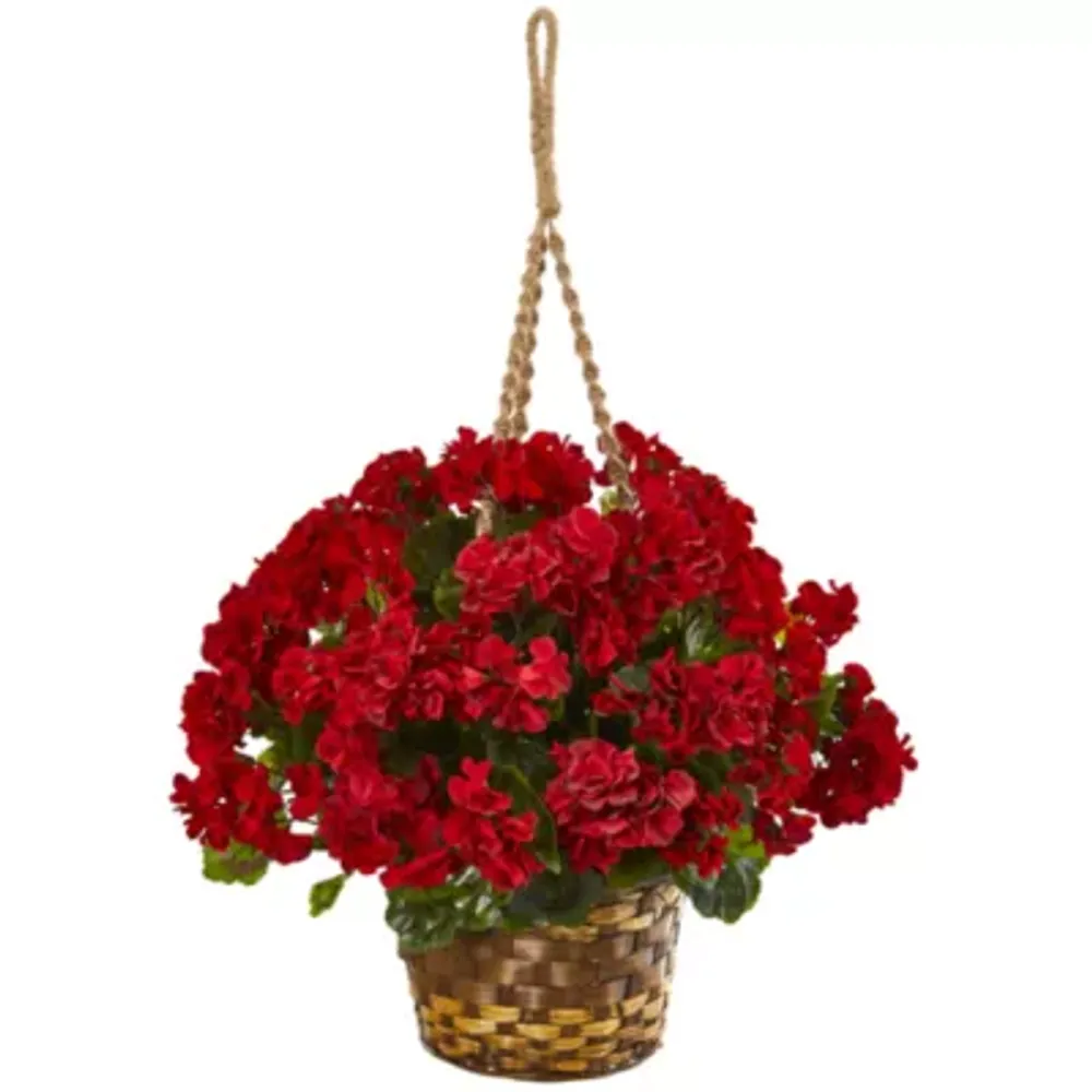 19” Geranium Hanging Basket Artificial Plant UVResistant (Indoor/Outdoor)