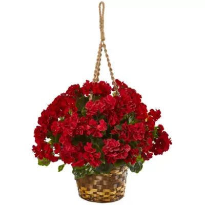 19” Geranium Hanging Basket Artificial Plant UVResistant (Indoor/Outdoor)