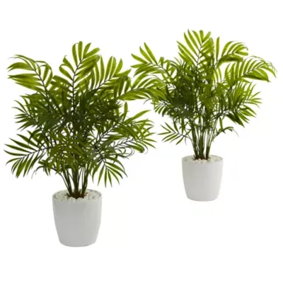 19.5" Palms in White Planter Artificial Plant (Set of 2)