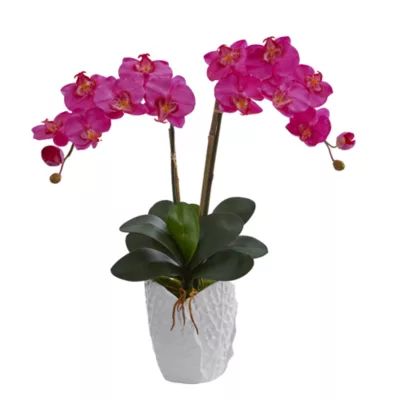 Double Phalaenopsis Orchid Artificial Arrangementin White Ceramic Vase