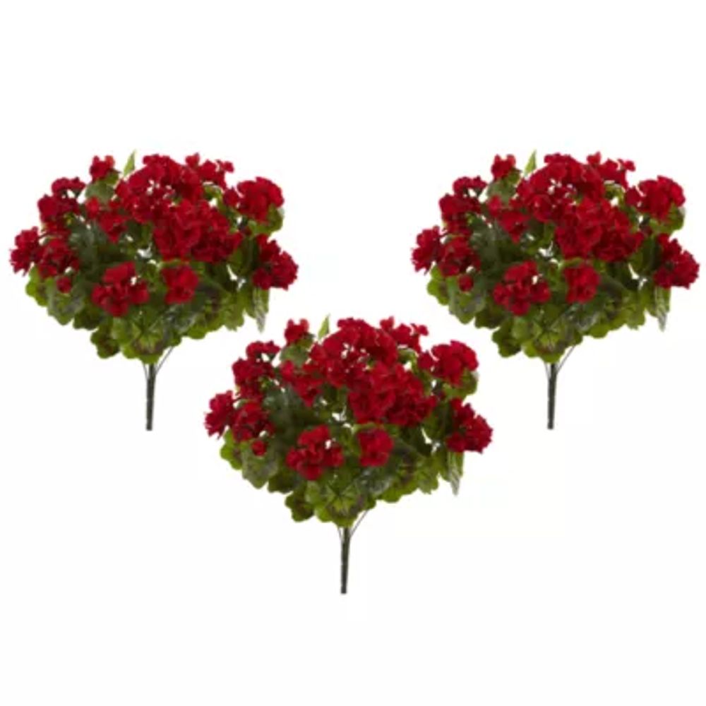 Geranium Artificial Bush UV Resistant- Set of 3 (Indoor/Outdoor)