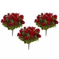 Geranium Artificial Bush UV Resistant- Set of 3 (Indoor/Outdoor)