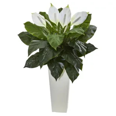 3’ Spathiphyllum Artificial Plant in White TowerPlanter