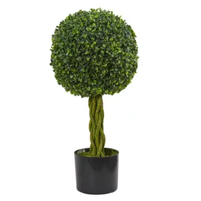 2' Boxwood Ball with Woven Trunk Artificial Tree;UV Resistant (Indoor/Outdoor)