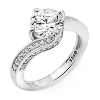 Womens 2 1/2 CT. T.W. Cubic Zirconia Sterling Silver Round Solitaire Bypass  Cocktail Ring