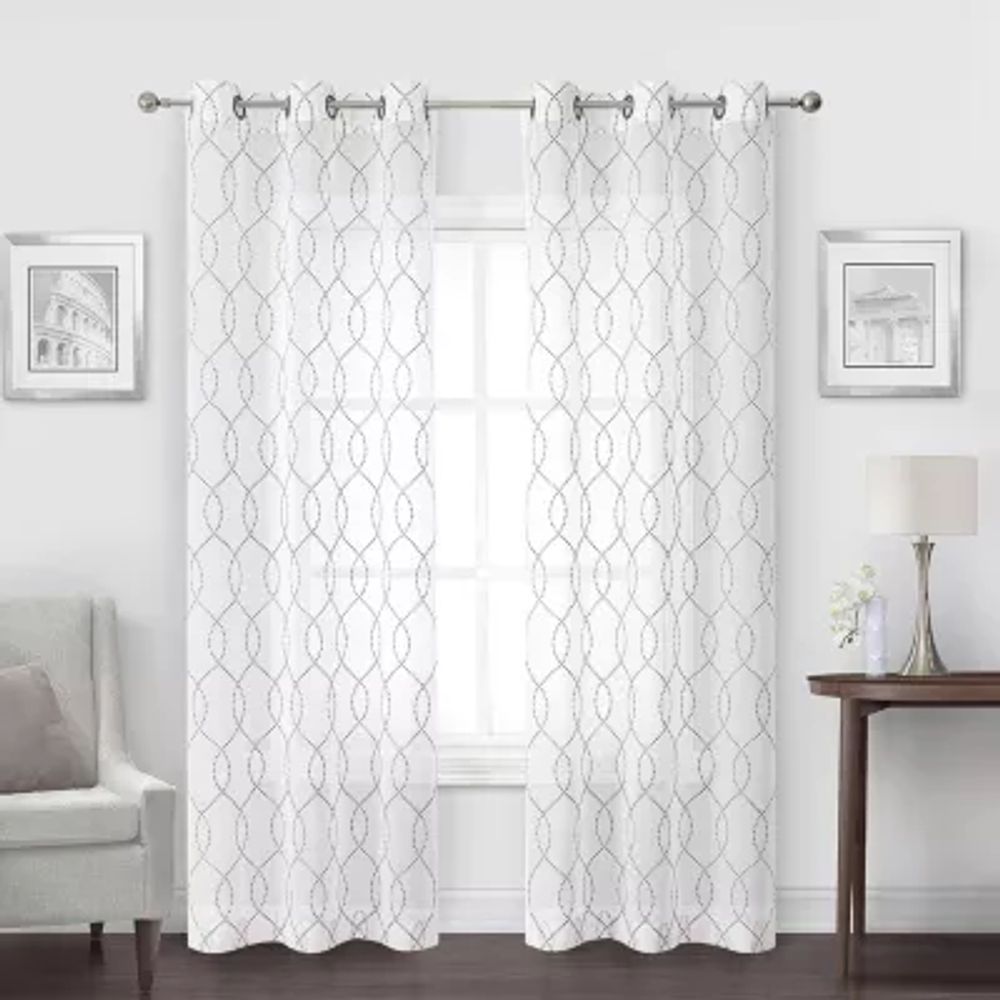 Regal Home Starbust Energy Saving Embroidered Sheer Grommet Top Set of 2 Curtain Panel