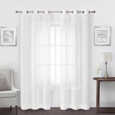 Regal Home Starbust Energy Saving Embroidered Sheer Grommet Top Set of 2 Curtain Panel