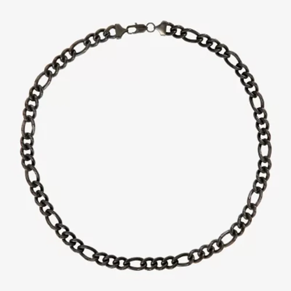 Gold Plated Figaro Chain Necklace 24 Inch Stainless Steel Links