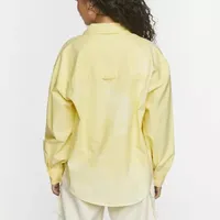 Forever 21 Juniors Oversized Bleached Dye Womens Long Sleeve Regular Fit Button-Down Shirt