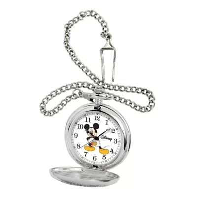 Disney Mens Mickey Mouse Silver-Tone Pocket Watch