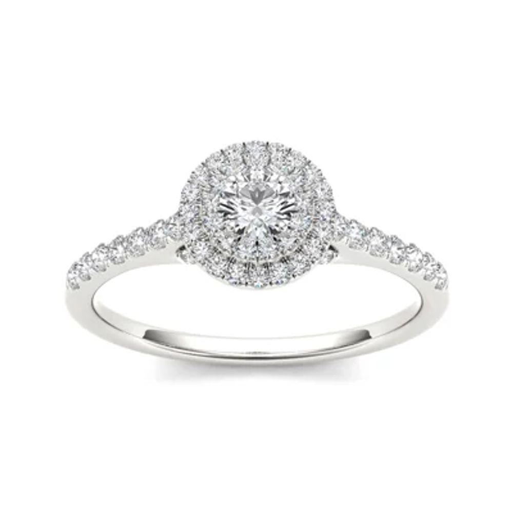 1/2 CT.T.W. Natural Diamond Halo 10K Gold Engagement Ring