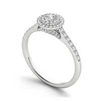 1/2 CT.T.W. Natural Diamond Halo 10K Gold Engagement Ring