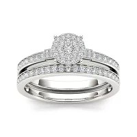 1/2 CT.T.W. Natural Diamond Cluster 10K White Gold Bridal Set