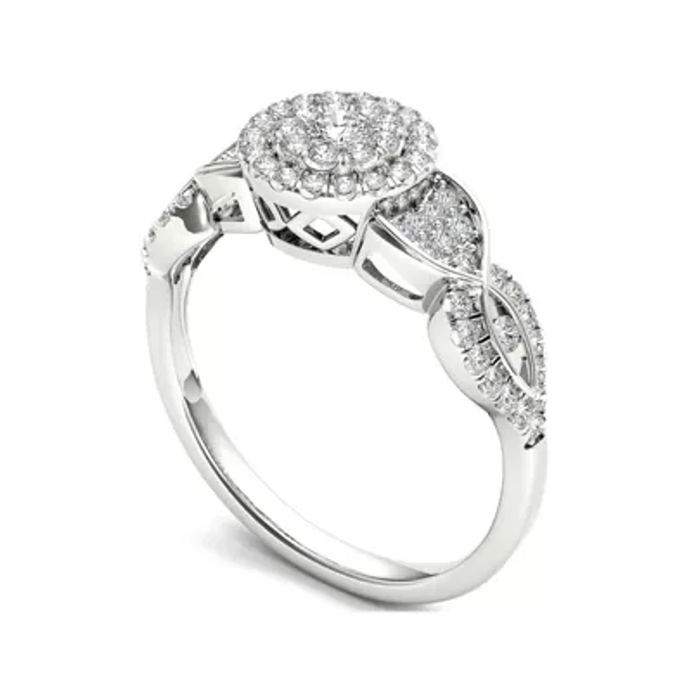 1/2 CT.T.W. Natural Diamond Cluster 10K White Gold Engagement Ring