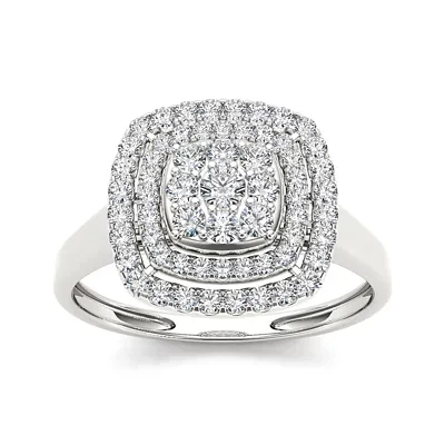 1/2 CT.T.W. Natural Diamond Halo 10K White Gold Engagement Ring