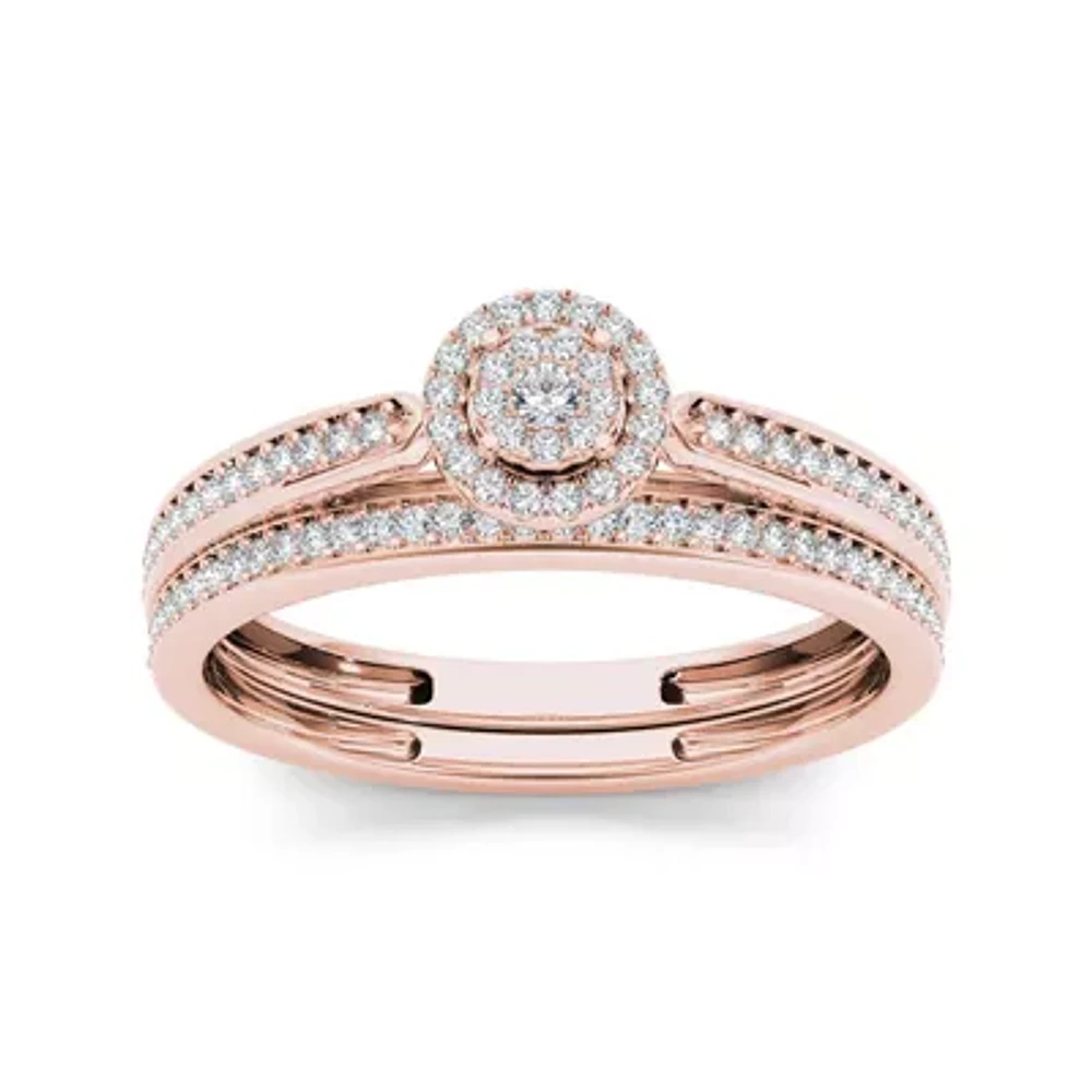 1/4 CT.T.W. Natural Diamond 10K Rose Gold Bridal Ring Set