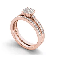 1/2 CT.T.W. Natural Diamond Cluster 10K Rose Gold Bridal Ring Set