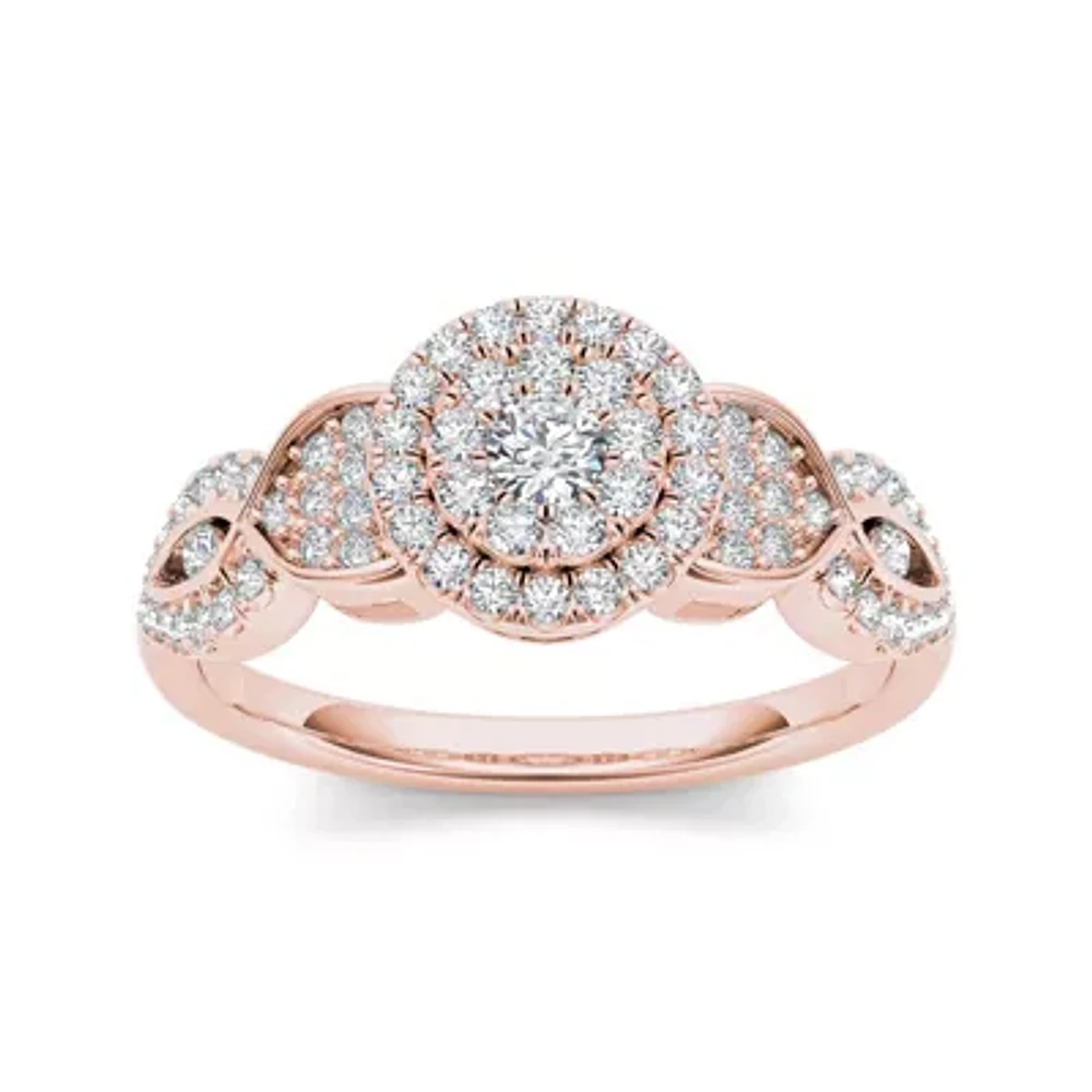 1 CT.T.W. Natural Diamond Cluster 10K Rose Gold Engagement Ring