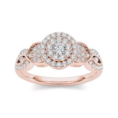 1/2 CT.T.W. Natural Diamond Cluster 10K Rose Gold Engagement Ring