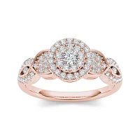 1 CT.T.W. Natural Diamond Cluster 10K Rose Gold Engagement Ring