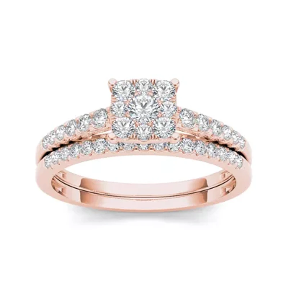 1/2 CT.T.W. Natural Diamond 10K Rose Gold Bridal Ring Set